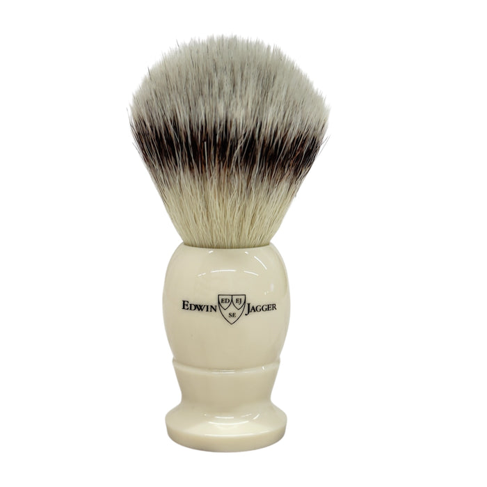 Edwin Jagger - 3EJ877SYNST English Shaving Brush, Imitation Ivory with Synthetic Silvertip Fiber, Large