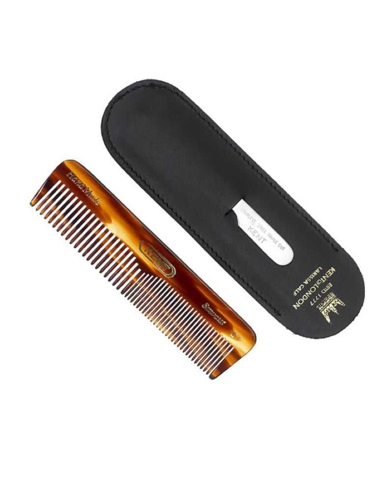 Kent - Handmade 112mm OT Pocket Comb with Nail File in Leather Case
