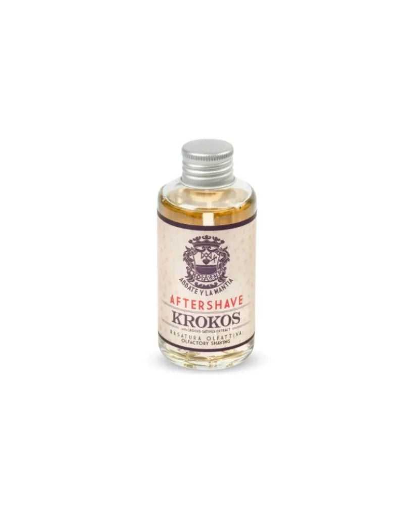 Krokos Saffron Flower After Shave Lotion bottle with musky, powdery scent and triple saffron extrac