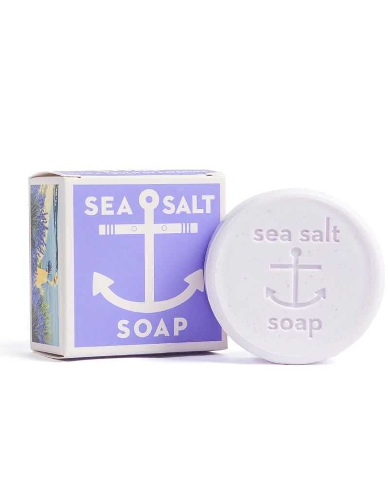 KalaStyle Lavender Sea Salt soap with anchor logo in purple packaging