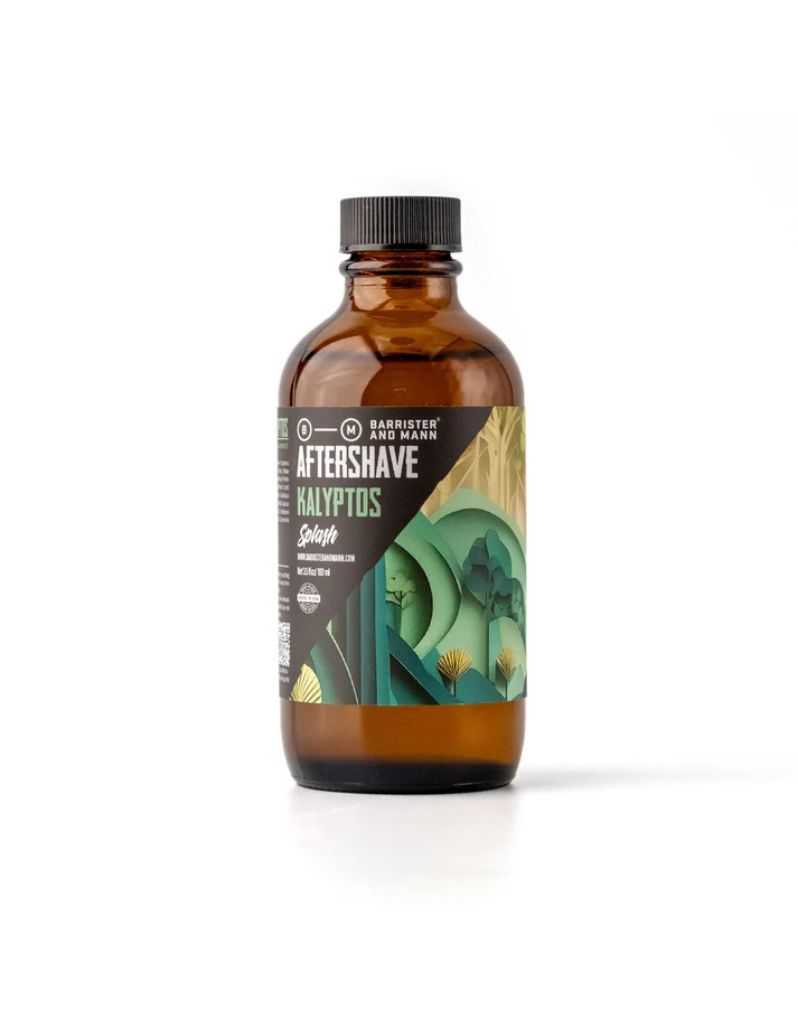 Brown bottle of aftershave with a label Kalyptos Aftershave Splash