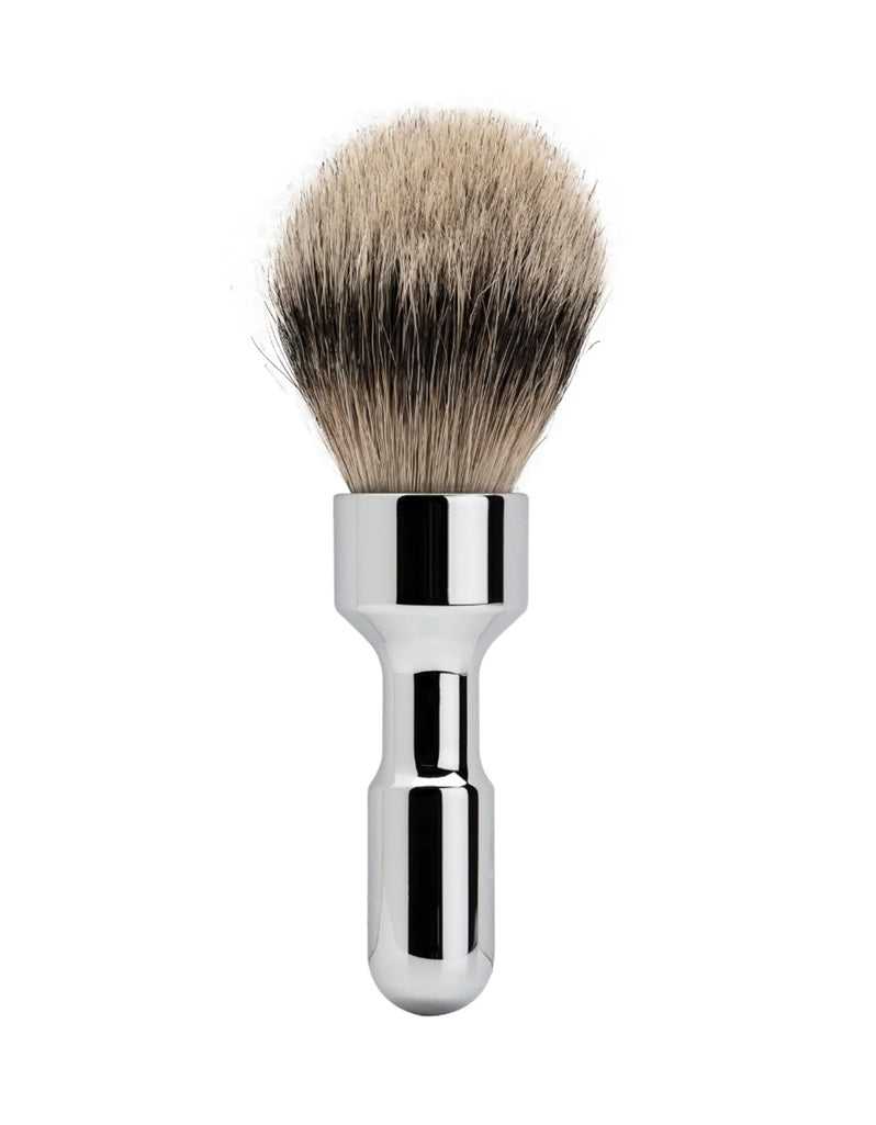 Merkur - Shaving Brush with Badger Silvertip Hair in Bright Chrome