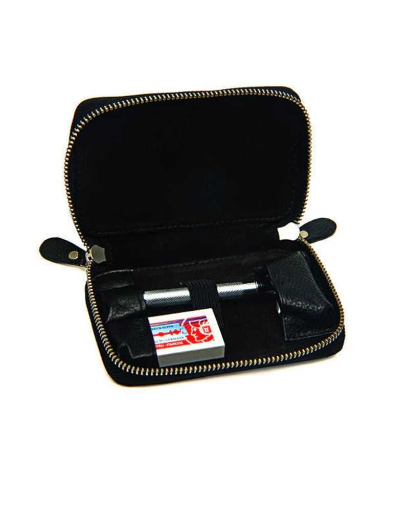 Merkur - 23C Long Handle Safety Razor with Pure Badger Black Pebble Leather Case