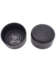 Merkur 4000 black anodized aluminum shaving bowl with non-slip rubber base and engraved logo.