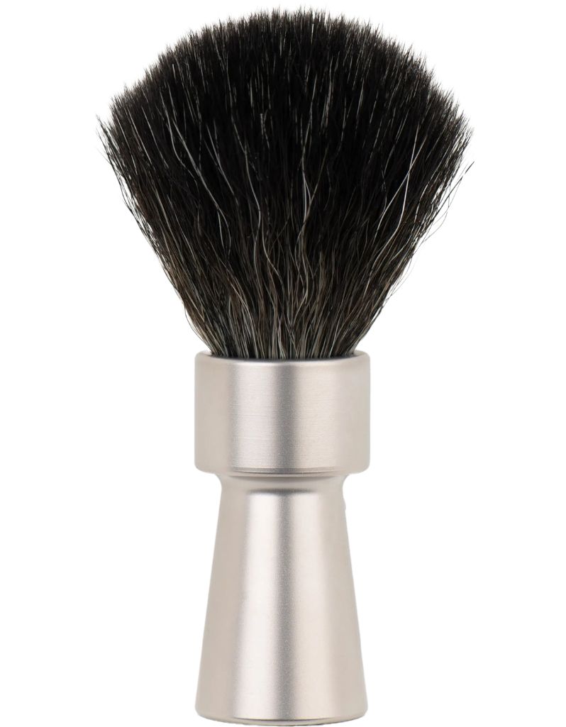 Merkur 1100 INOX satin shaving brush with black and grey synthetic bristles