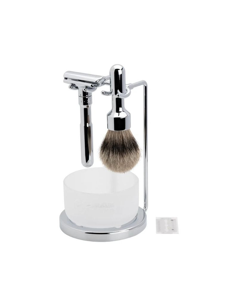 Merkur - Futur 4 Piece Classic Wet Shaving Set, Bright Chrome
