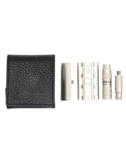 Merkur 933 INOX travel razor collapses into a black leather case for compact packing. 4 piece razor.