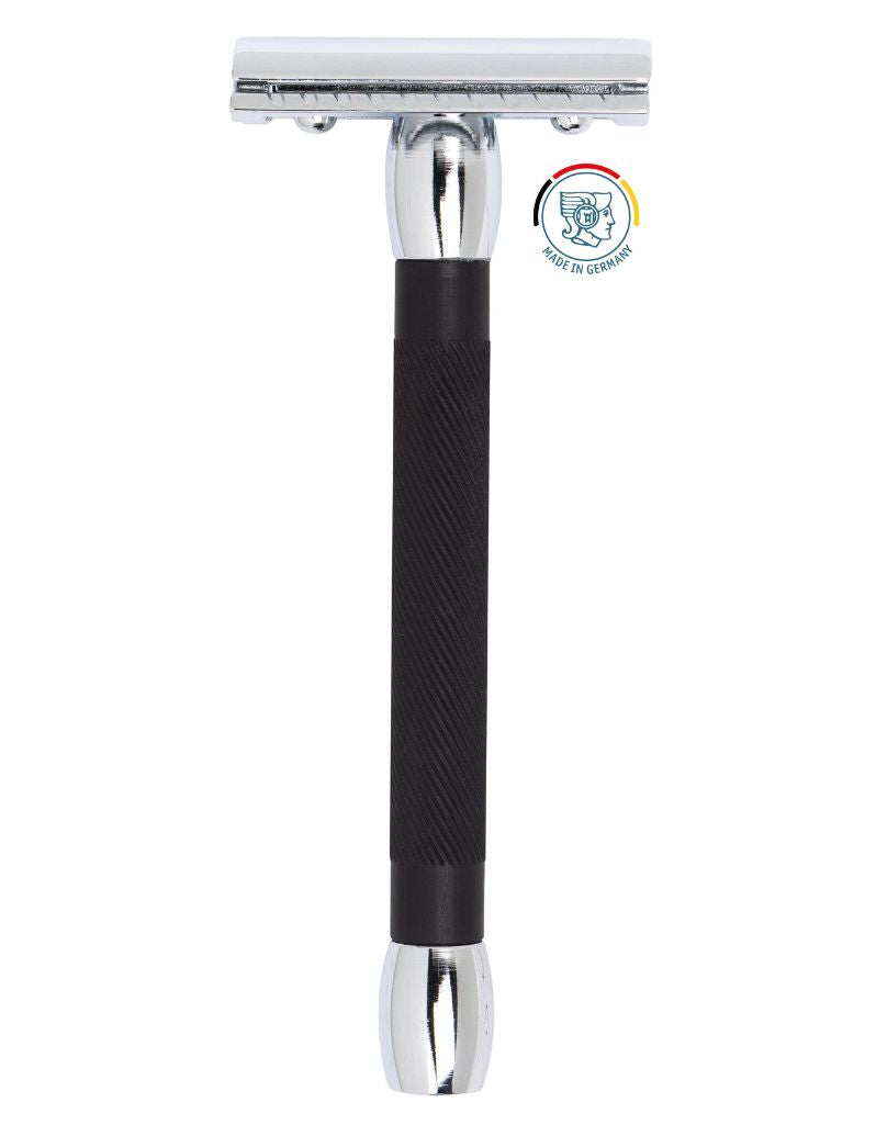 Merkur 20 Long Black Rubber Handle Safety Razor Top View