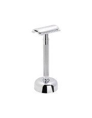Chrome safety razor with round stand