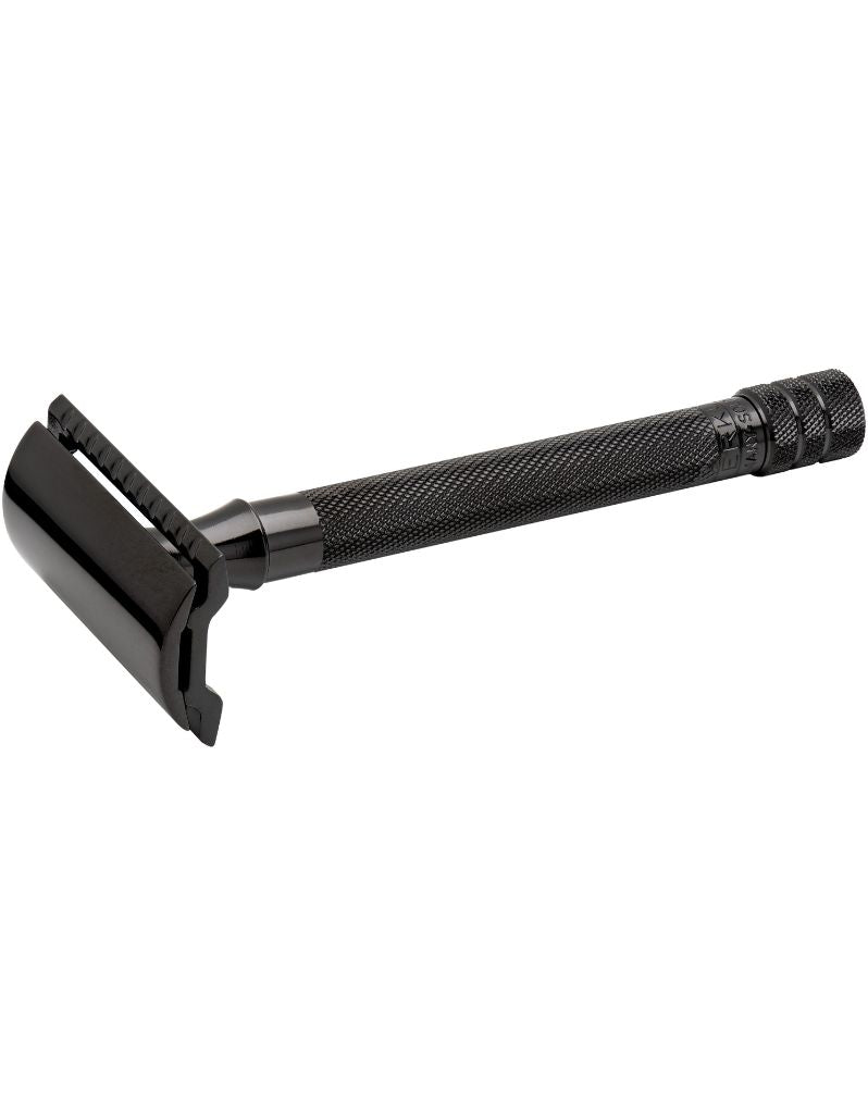 Merkur 23 Black safety razor with textured handle and closed comb head