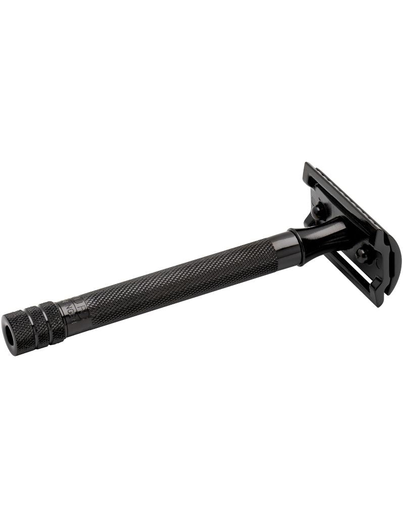 Merkur 23 Black safety razor with textured handle Back view