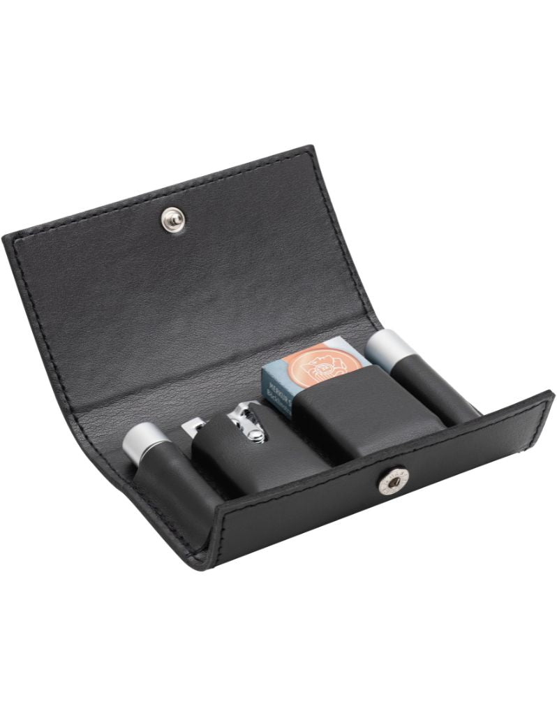 Merkur 3-Piece Double Edge Travel Razor in black leather case 