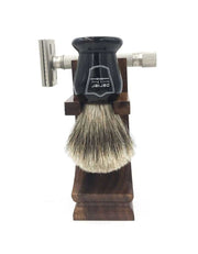 Shaving brush and razor stand with water-resistant hardwood