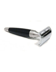 Stainless steel and black resin safety razor 