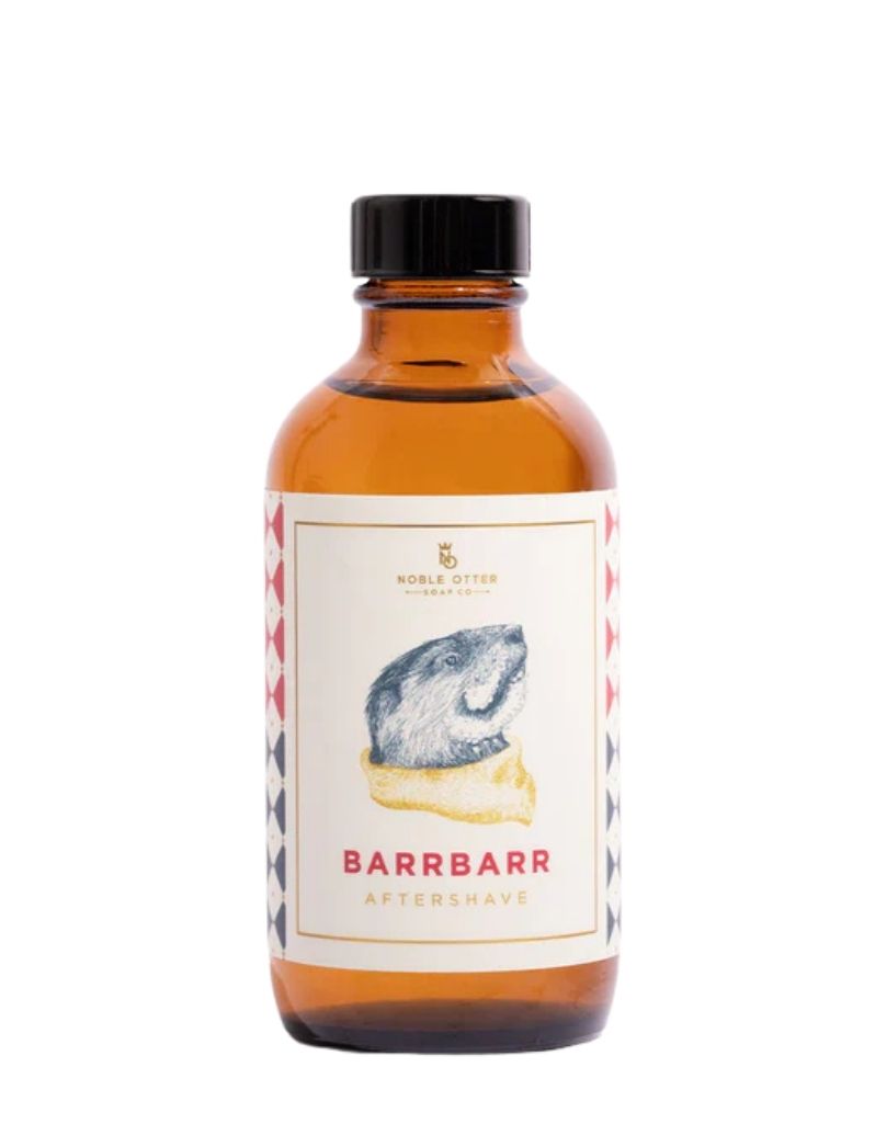 Noble Otter Barrbarr Aftershave Splash 4 oz bottle, classic barbershop scent with rosemary, oakmoss, and patchouli
