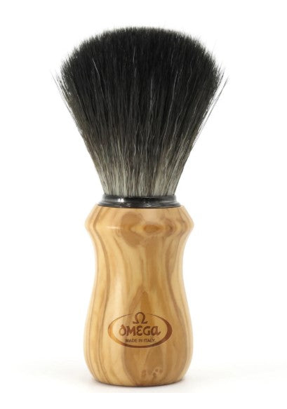 Omega - BLACK Hi-Brush Fiber Shaving Brush – Olive Wood - New England Shaving Company