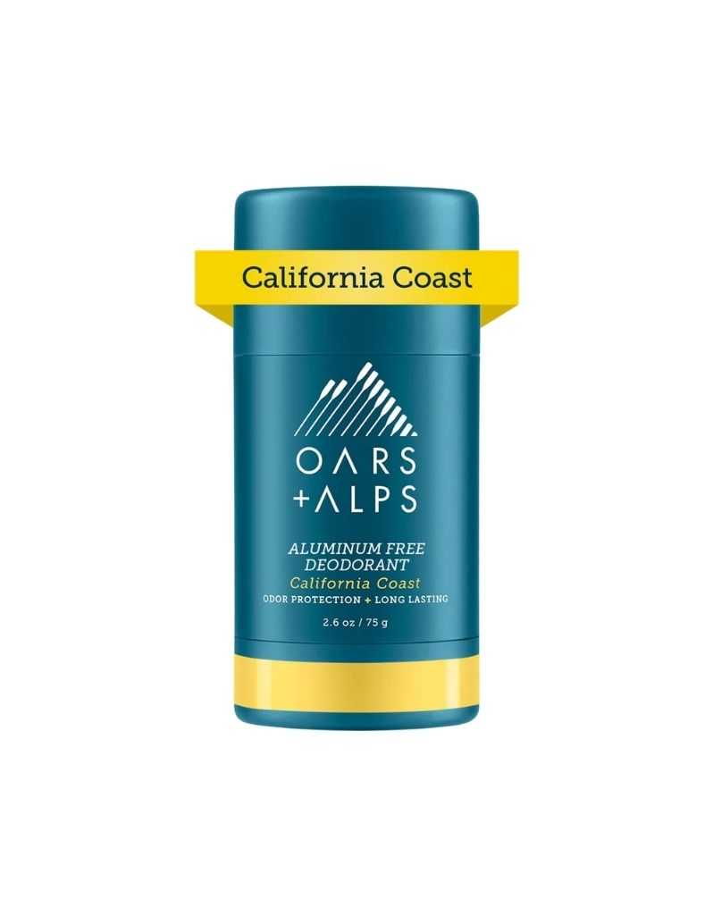 Oars + Alps Aluminum-Free Deodorant California Coast in blue container with yellow band
