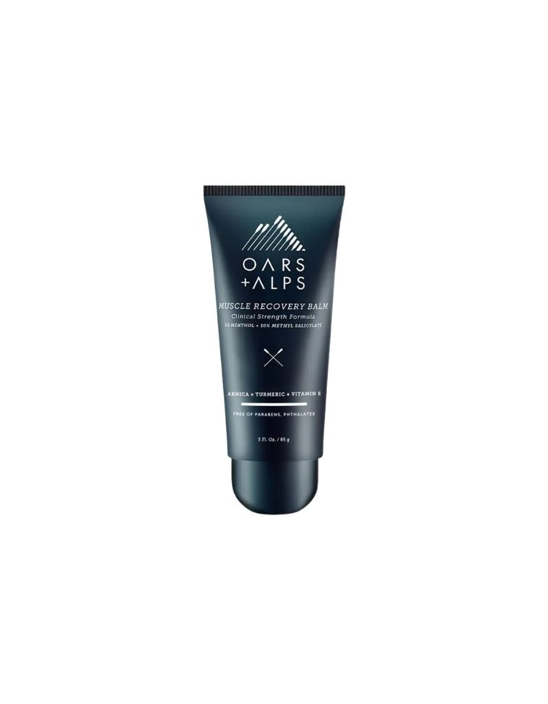 Oars + Alps Muscle Recovery Balm tube with branding