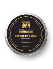 Officina Artigiana Original Shaving Soap in 150ml glass jar with five-petal flower pour and soft lather texture