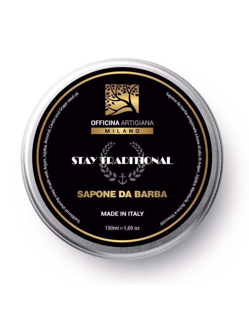 Stay Traditional Shaving Soap in 150ml glass jar with citrus scent and five nourishing oils