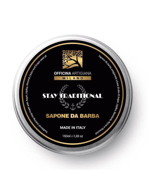 Stay Traditional Shaving Soap in 150ml glass jar with citrus scent and five nourishing oils