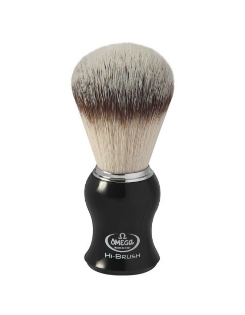 Omega - Hi-Brush Synthetic Fiber Shaving brush, black handle