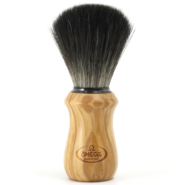 Omega - BLACK Hi-Brush Fiber Shaving Brush – Olive Wood - New England Shaving Company