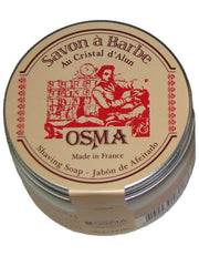 Osma Alum Shaving Soap with shea butter in plastic jar, 100g. Antiseptic and hydrating for a classic wet shave.