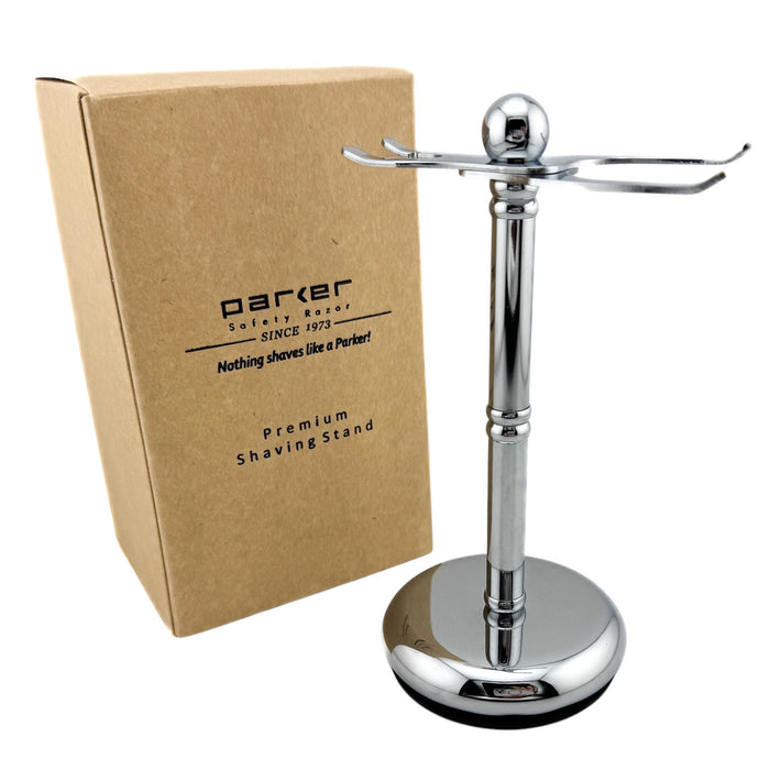 Parker - ADJUSTABLE Deluxe Chrome Razor & Brush Shave Stand