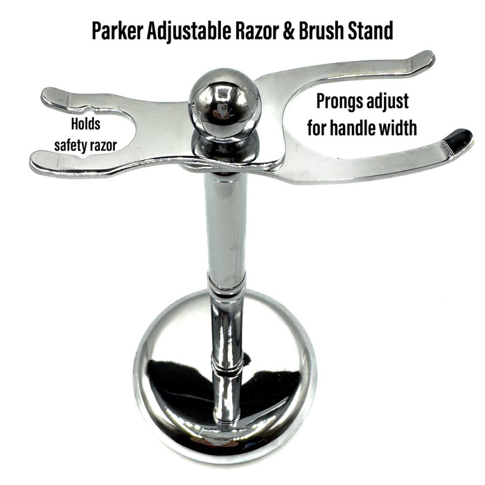 Parker - ADJUSTABLE Deluxe Chrome Razor & Brush Shave Stand