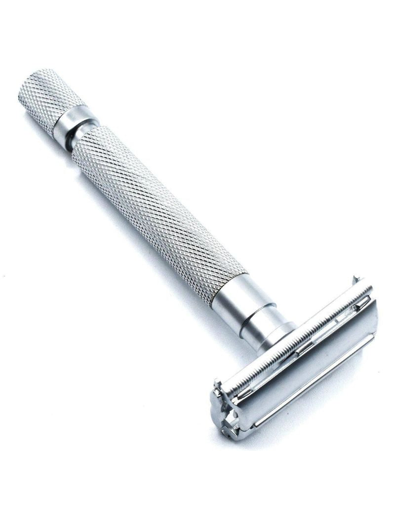 Parker Butterfly Open Long Handle Safety Razor 74R - Satin Chrome - New England Shaving Company