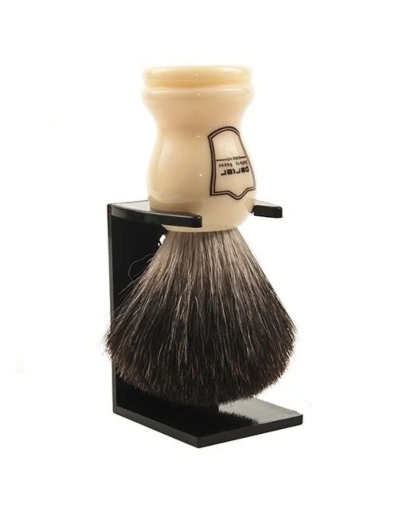 Faux Ivory Handle Black Badger Brush with Stand for Shaving