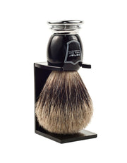 Parker - Black and Chrome Handle Pure Badger Brush with Stand - New England Shaving Company
