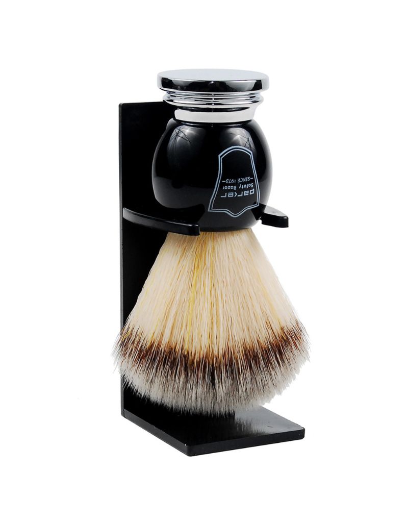 Parker - Black and Chrome Handle Synthetic Brush with Stand - New England Shaving Company
