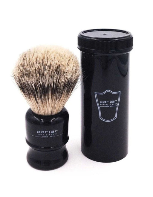 Parker - Black Handle Silver Tip Badger Travel Brush