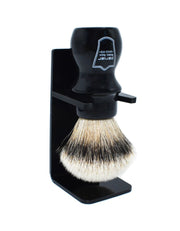 Parker - Black Mug Silver Tip Badger Brush with Stand - New England Shaving Company