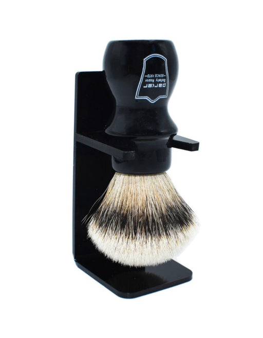 Parker - Black Mug Silver Tip Badger Brush with Stand - New England Shaving Company