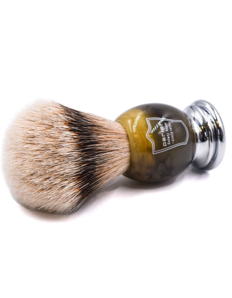 Parker - Faux Horn Handle Silvertip Badger Brush with Stand