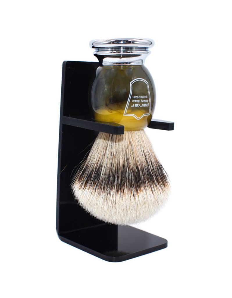 Parker - Faux Horn Handle Silvertip Badger Brush with Stand