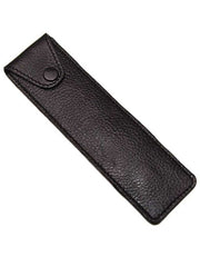 Black leather travel case for straight razors with a snap lid, made of genuine leather and felt lined.