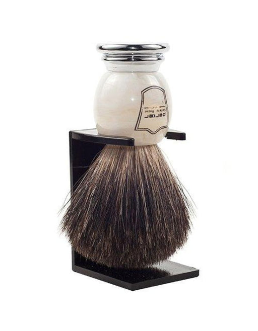 Parker - Marbled Ivory Handle Black Badger Brush with Stand - New England Shaving Company