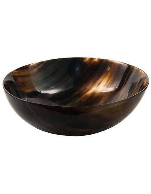 Ox Horn Shaving bowl with brown and black swirl pattern on a white background
