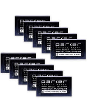 Ten Parker Premium Platinum double edge razor blade packs, 50 blades total