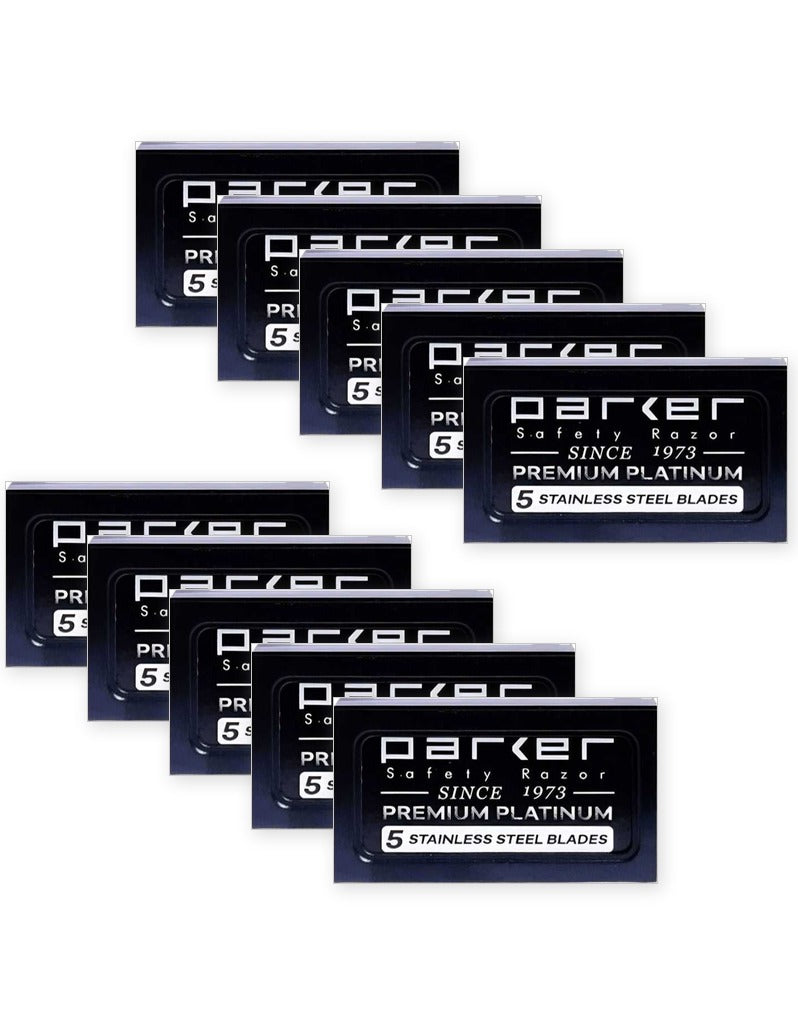 Ten Parker Premium Platinum double edge razor blade packs, 50 blades total