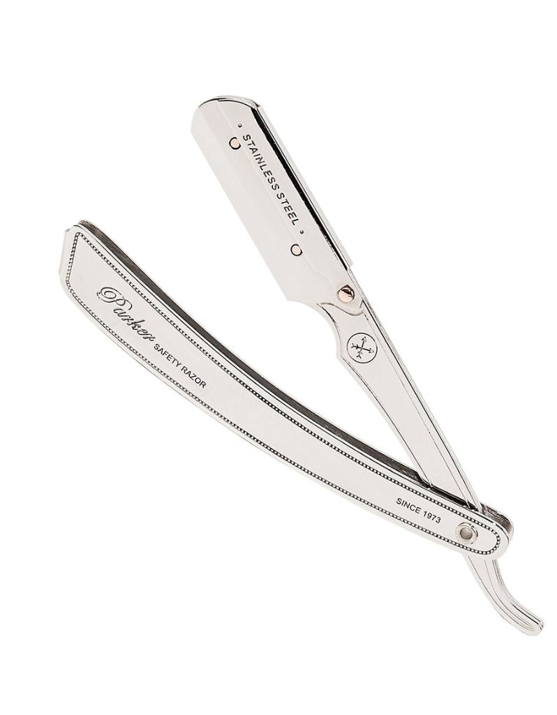Clip type barber shavette razor, stainless steel. 