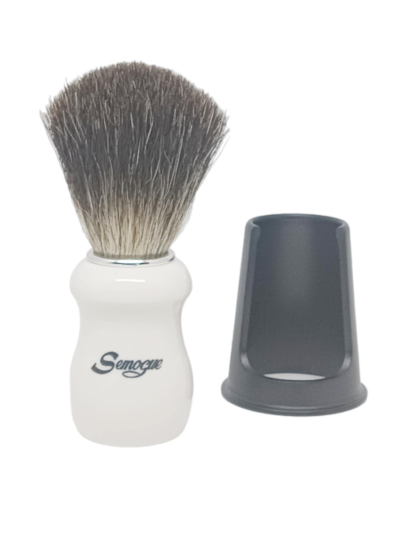 Semogue - Pharos C3 Pure Black Badger Shaving Brush, Artic White Handle, 22mm