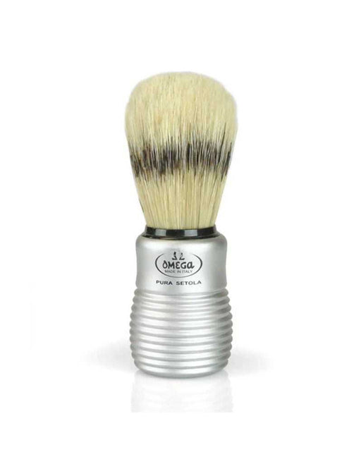 Omega boar bristle shaving brush with brushed aluminum handle for quick lather, Pre de Provence
