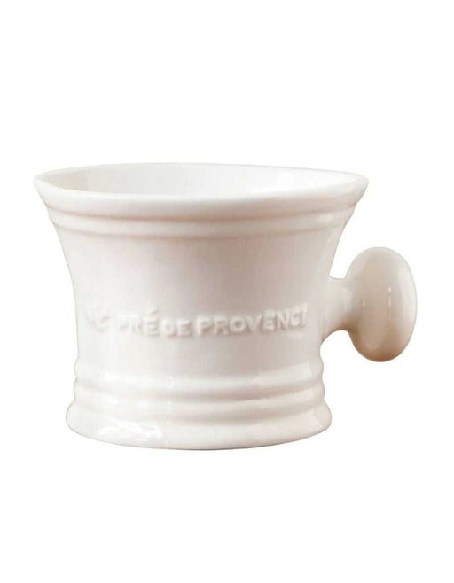 White ceramic shaving scuttle with 'Made in Provence' text on a white background
