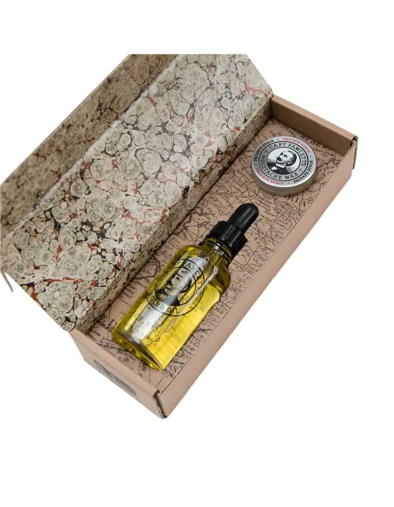 Men's grooming kit with wax and beard oil