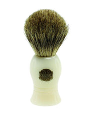 Progress Vulfix 22C pure badger shaving brush in cream handle, showing dense knot and polished lathe-turned grip.